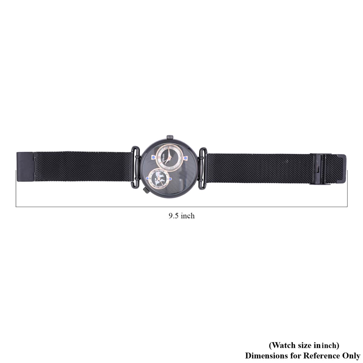 STRADA Japanese Movement Watch with ION Plated Black Stainless Steel Mesh Strap image number 6