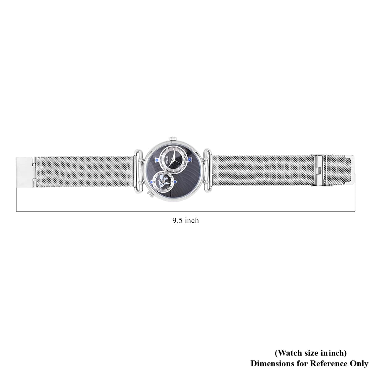 STRADA Double Japanese Movement Watch with Stainless Steel Mesh Strap (44mm), Dual Time Zones image number 6