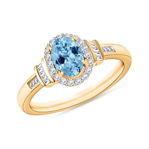 Iliana AAA Santa Maria Aquamarine and G-H SI Diamond 1.05 ctw Ring in 18K Yellow Gold (Size 8.0) 4.20 Grams