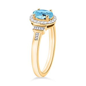Iliana AAA Santa Maria Aquamarine and G-H SI Diamond 1.05 ctw Ring in 18K Yellow Gold (Size 8.0) 4.20 Grams