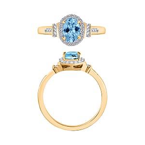 Iliana AAA Santa Maria Aquamarine and G-H SI Diamond 1.05 ctw Ring in 18K Yellow Gold (Size 8.0) 4.20 Grams