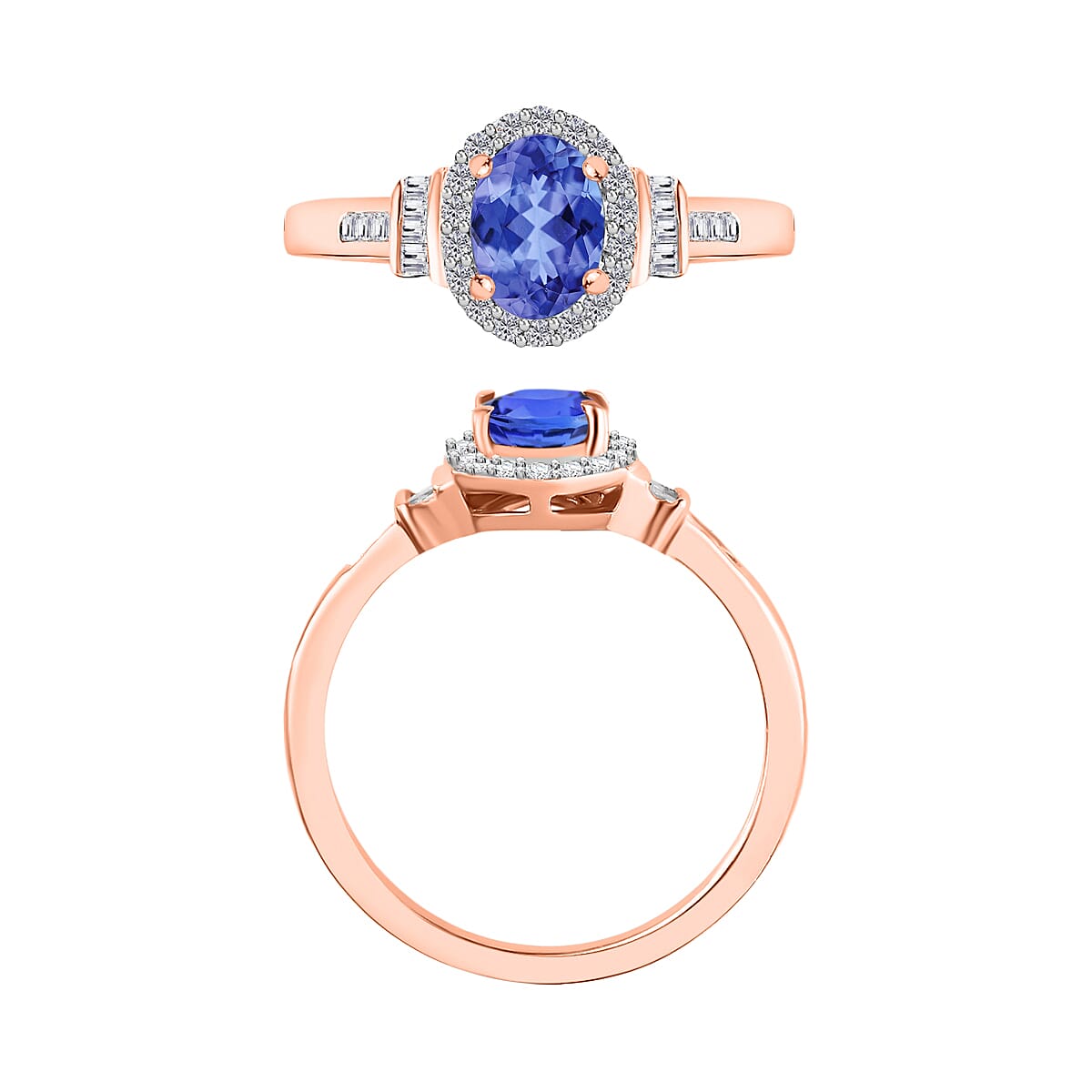 Luxoro Premium Tanzanite and G-H I1 Diamond 1.00 ctw Ring in 14K Rose Gold (Size 11.0) (Del. in 10-12 Days) image number 3