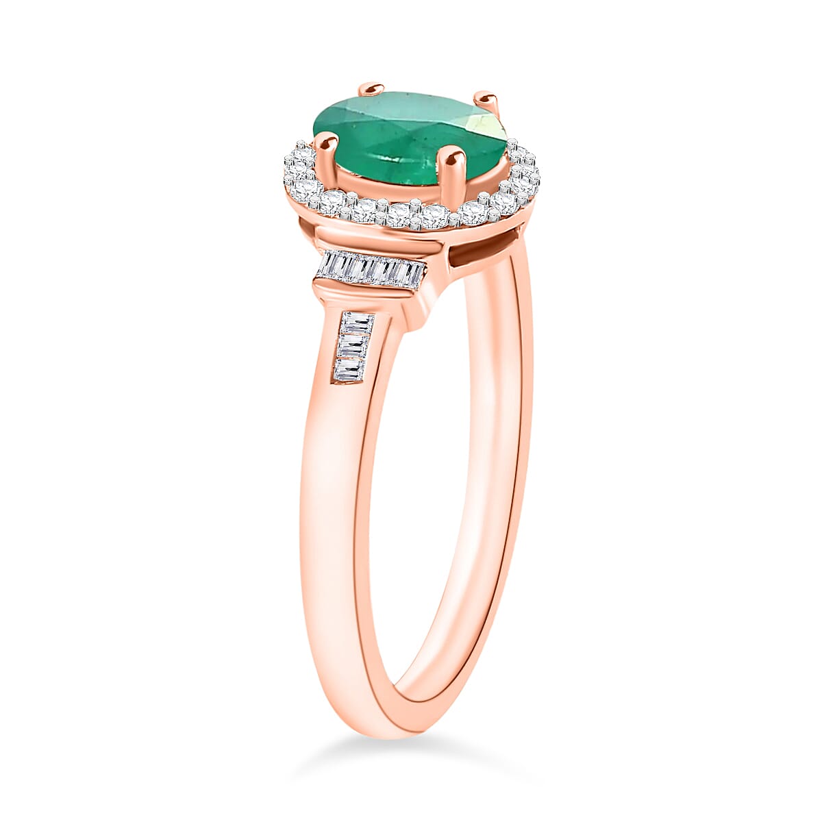 Luxoro Premium Kagem Zambian Emerald and G-H I1 Diamond 1.00 ctw Ring in 14K Rose Gold (Size 11.5) (Del. in 10-12 Days) image number 2