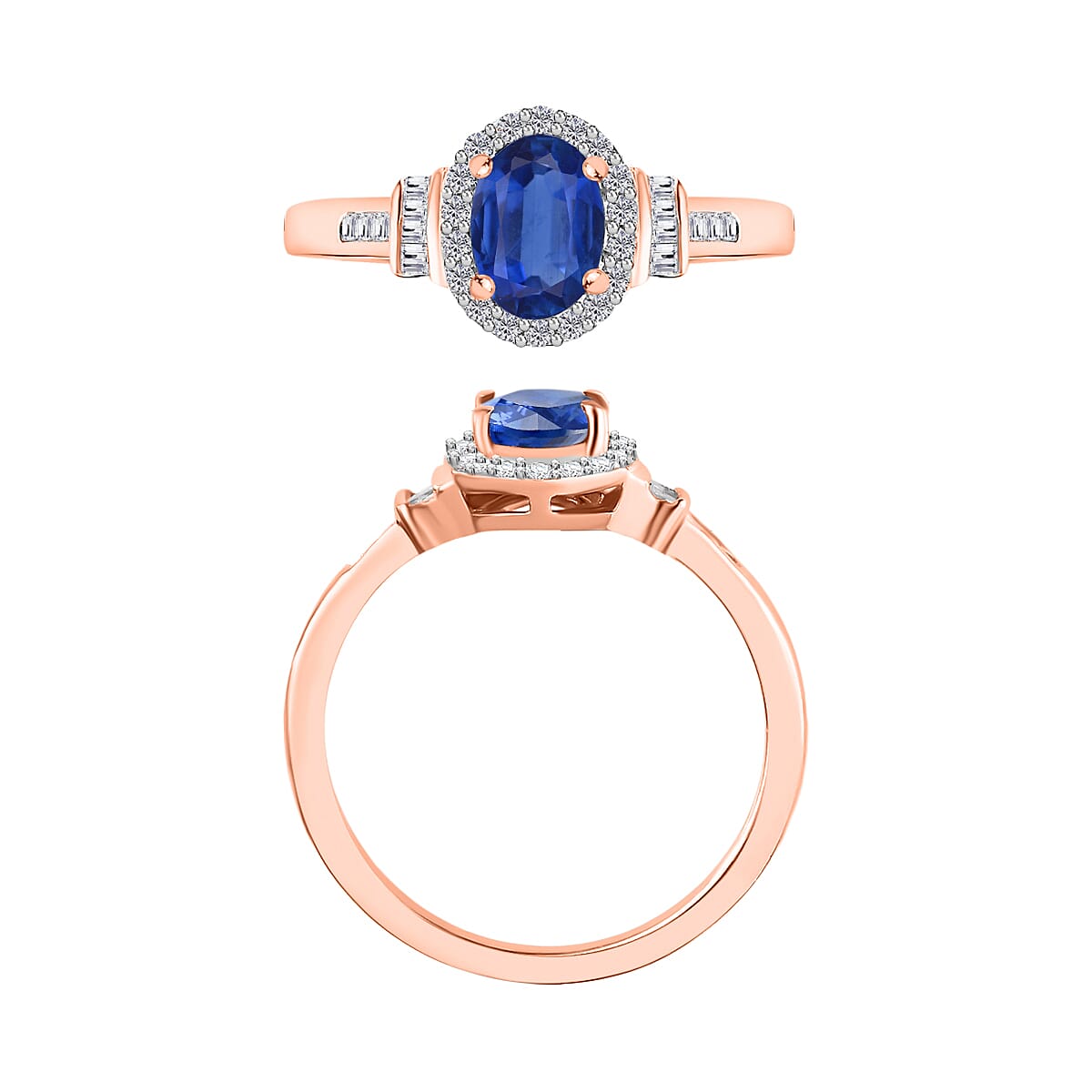 Luxoro Premium Kanchanaburi Blue Sapphire and G-H I1 Diamond 1.19 ctw Ring in 14K Rose Gold (Size 11.0) (Del. in 10-12 Days) image number 3