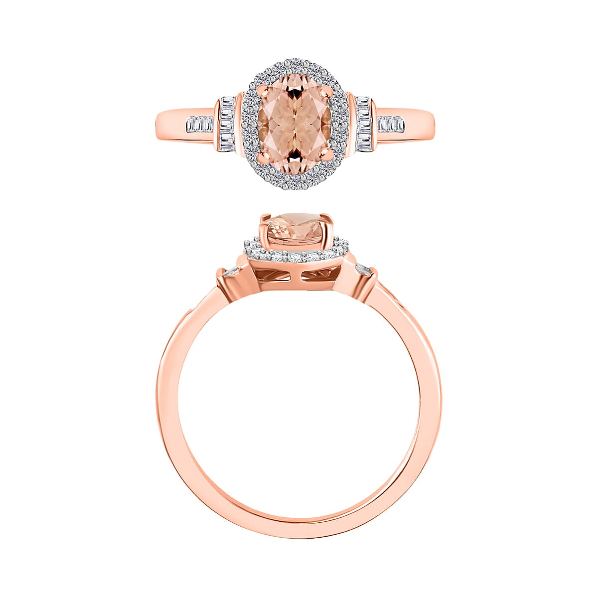 Luxoro Premium Pink Morganite and G-H I1 Diamond 1.03 ctw Ring in 14K Rose Gold (Size 8.5) (Del. in 10-12 Days) image number 3
