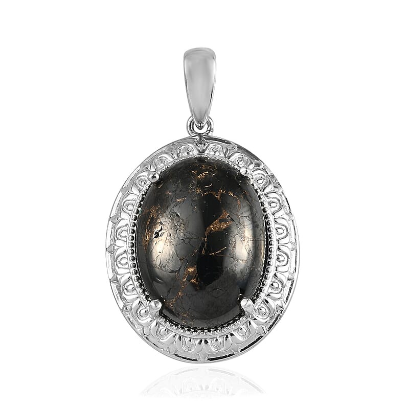 Karis Matrix Silver Shungite Solitaire Pendant in Platinum Bond 11.70 ctw