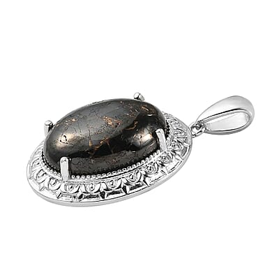 Karis Matrix Silver Shungite Solitaire Pendant in Platinum Bond 11.70 ctw