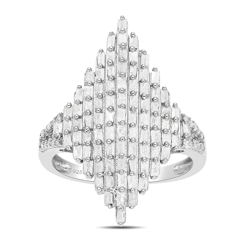 Diamond Elongated Ring in Platinum Over Sterling Silver (Size 10.0) 1.00 ctw