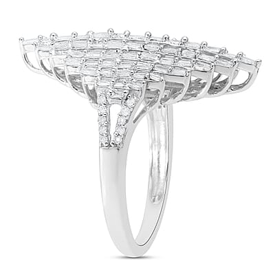 Diamond Elongated Ring in Platinum Over Sterling Silver (Size 10.0) 1.00 ctw