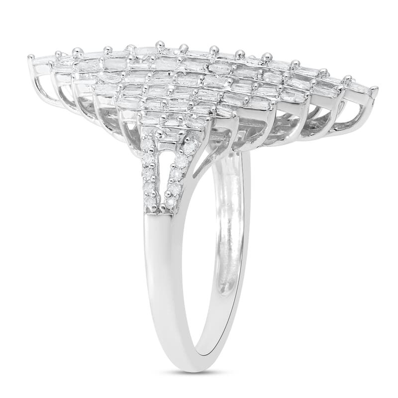 Diamond Elongated Ring in Platinum Over Sterling Silver (Size 10.0) 1.00 ctw