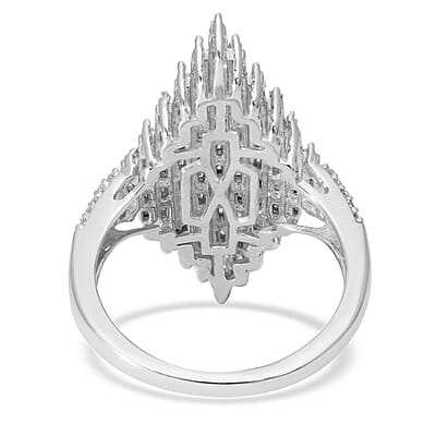 Diamond Elongated Ring in Platinum Over Sterling Silver (Size 10.0) 1.00 ctw