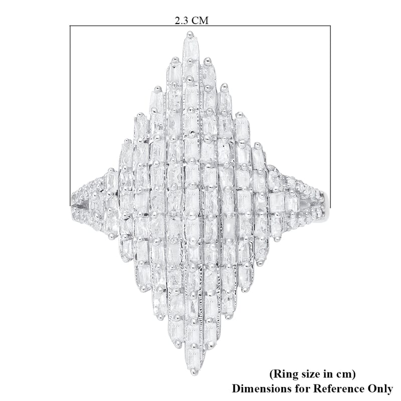 Diamond Elongated Ring in Platinum Over Sterling Silver (Size 10.0) 1.00 ctw