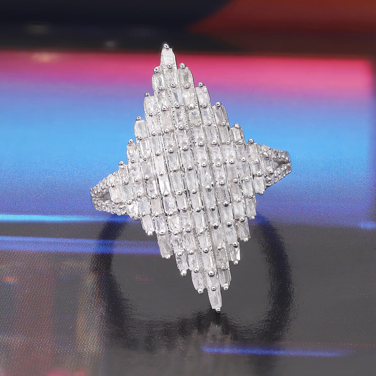 Diamond Elongated Ring in Platinum Over Sterling Silver (Size 8.0) 1.00 ctw image number 1