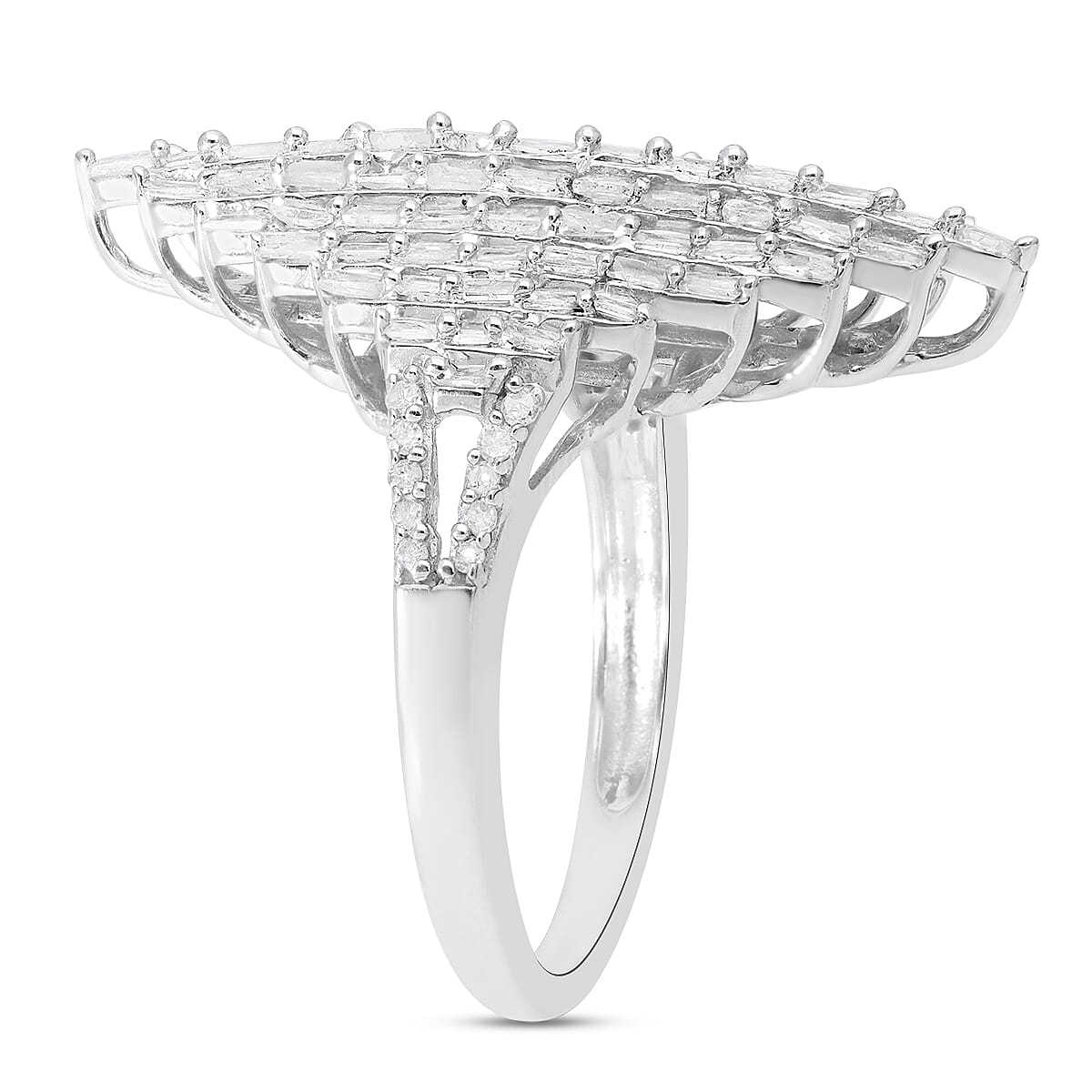 Diamond Elongated Ring in Platinum Over Sterling Silver (Size 8.0) 1.00 ctw image number 3