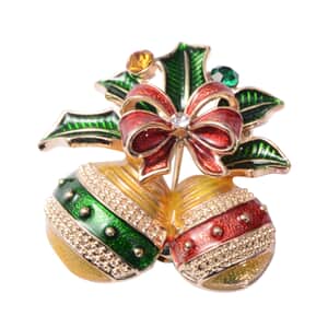 Multi Color Austrian Crystal and Enameled Christmas Pears Brooch in Goldtone, Jewelry Gift For Women, Christmas Pears Pin