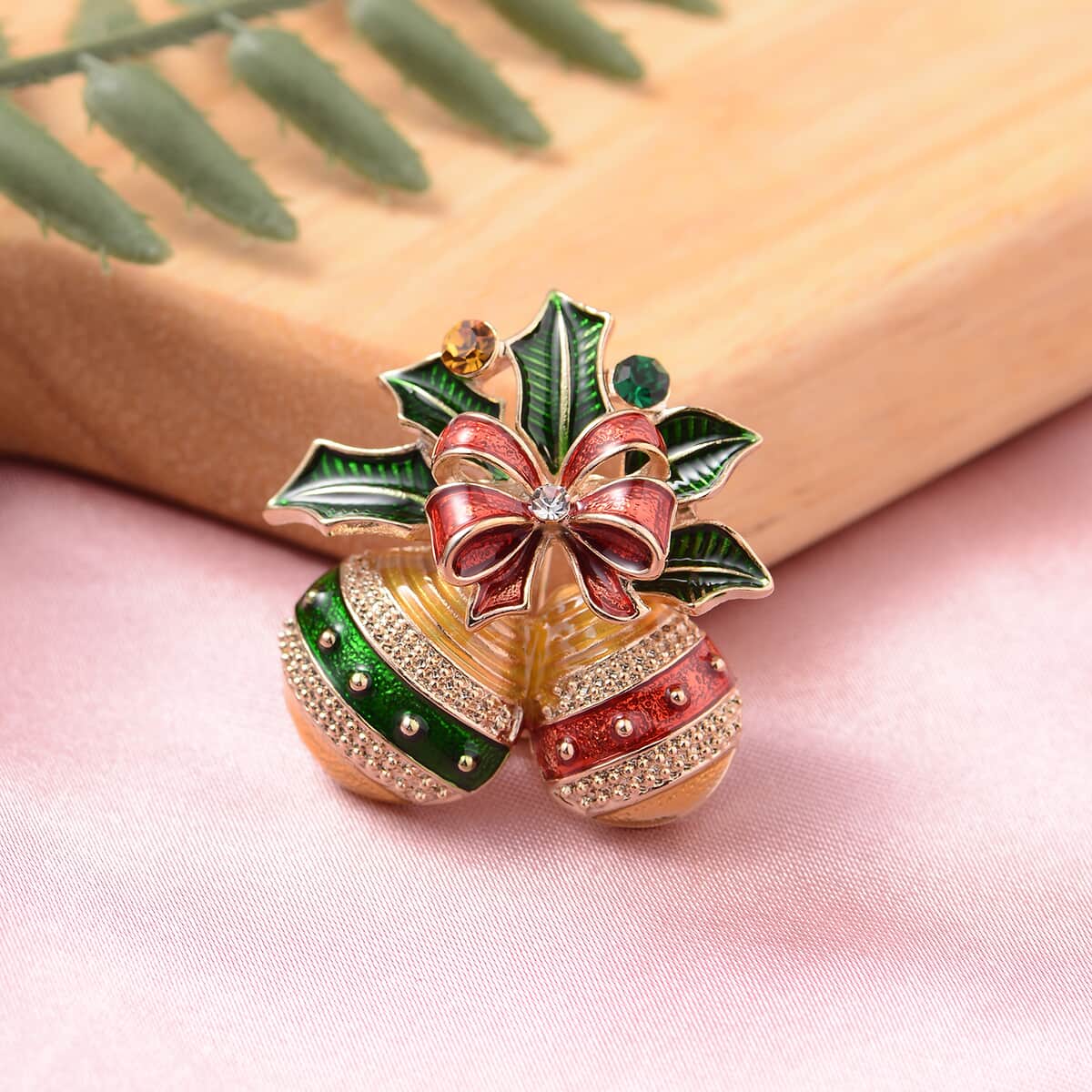 Multi Color Austrian Crystal and Enameled Christmas Pears Brooch in Goldtone, Jewelry Gift For Women, Christmas Pears Pin image number 1