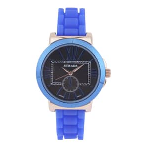 STRADA Japanese Movement Watch with Black Dial and Blue Silicone Strap (38 mm)