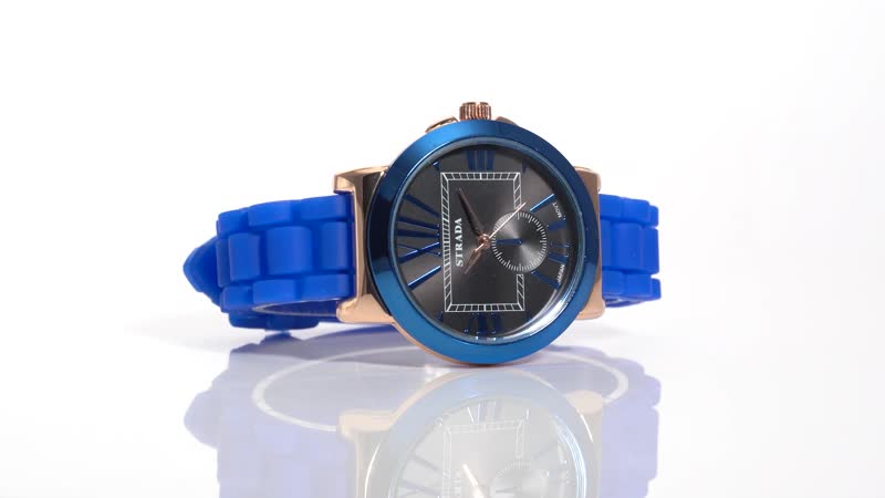 STRADA Japanese Movement Watch with Black Dial and Blue Silicone Strap (38 mm)