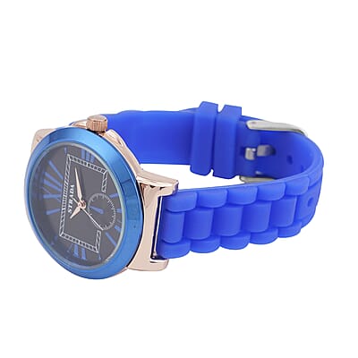 Strada Japanese Movement Watch with Black Dial and Blue Silicone Strap (38 mm)