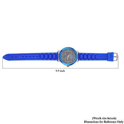 Strada Japanese Movement Watch with Black Dial and Blue Silicone Strap (38 mm)