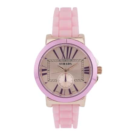 Strada Japanese Movement Watch with Rose Gold Dial and Pink Silicone Strap (38 mm) image number 0