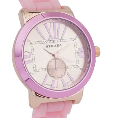 Strada Japanese Movement Watch with Rose Gold Dial and Pink Silicone Strap (38 mm) image number 3