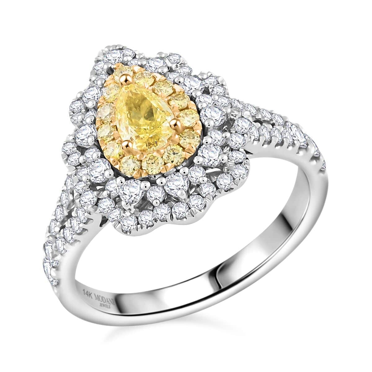 Modani Natural Yellow and White Diamond SI 1.25 ctw Ring in 14K White Gold (Size 10.0) 4 Grams image number 0