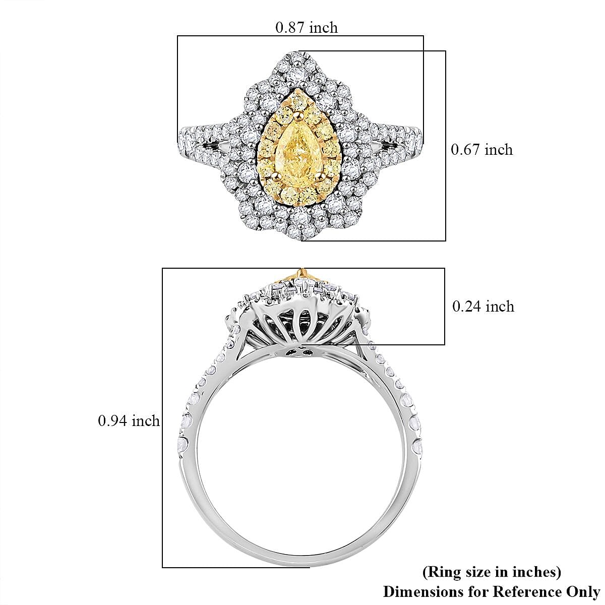Modani Natural Yellow and White Diamond SI 1.25 ctw Ring in 14K White Gold (Size 10.0) 4 Grams