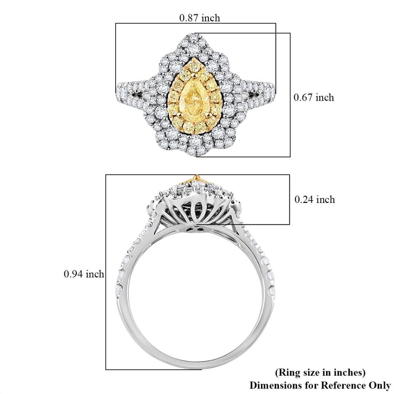 Modani Natural Yellow and White Diamond SI 1.25 ctw Ring in 14K White Gold (Size 10.0) 4 Grams