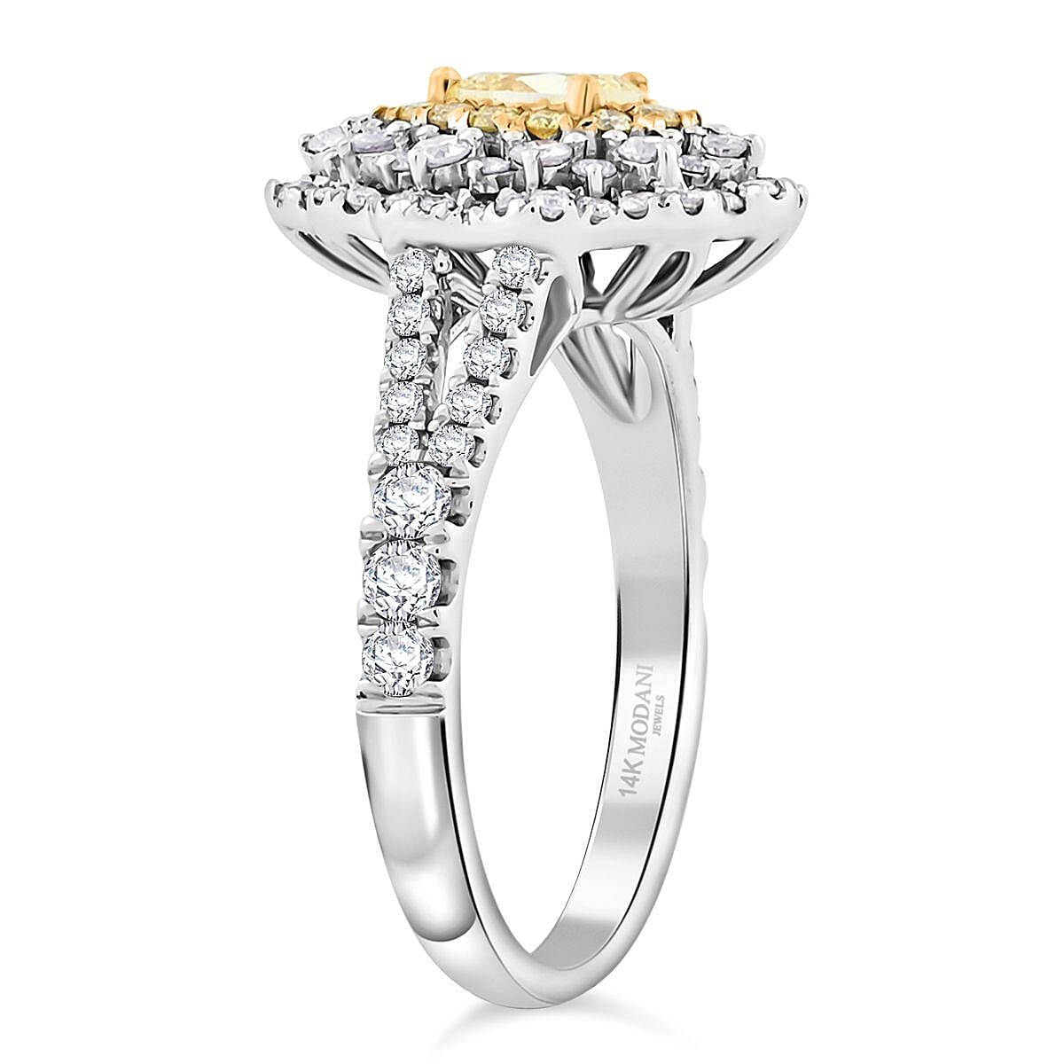 Modani Natural Yellow and White Diamond SI 1.25 ctw Ring in 14K White Gold (Size 8.0) 4 Grams image number 3