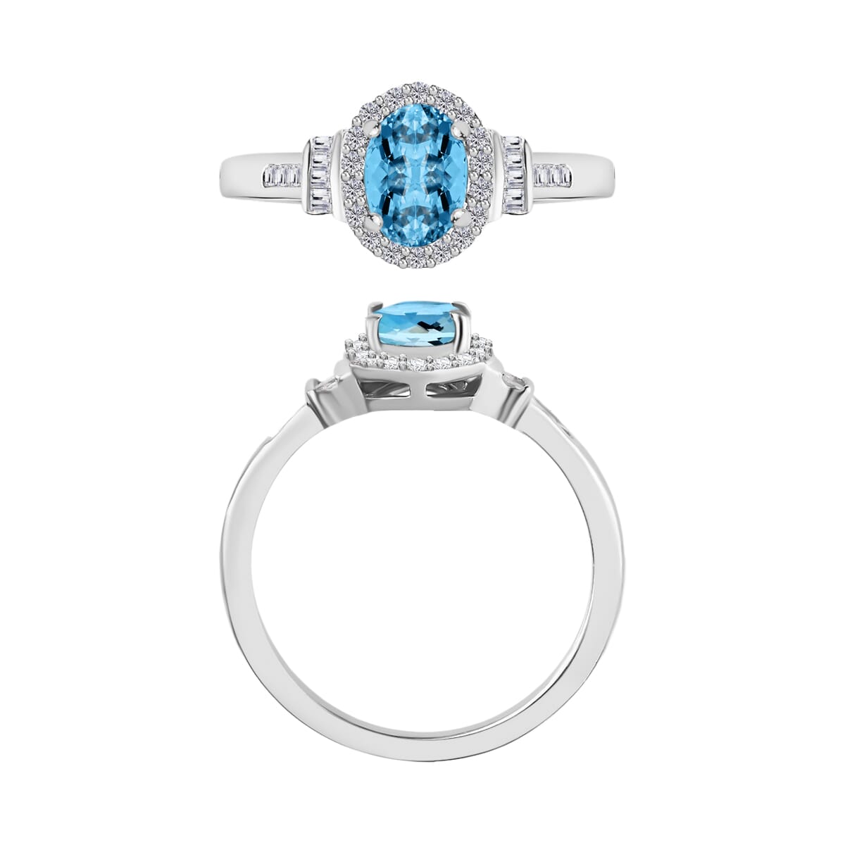 Rhapsody AAAA Santa Maria Aquamarine and E-F VS2 Diamond 1.04 ctw Ring in 950 Platinum (Size 10.0) 5.50 Grams image number 3