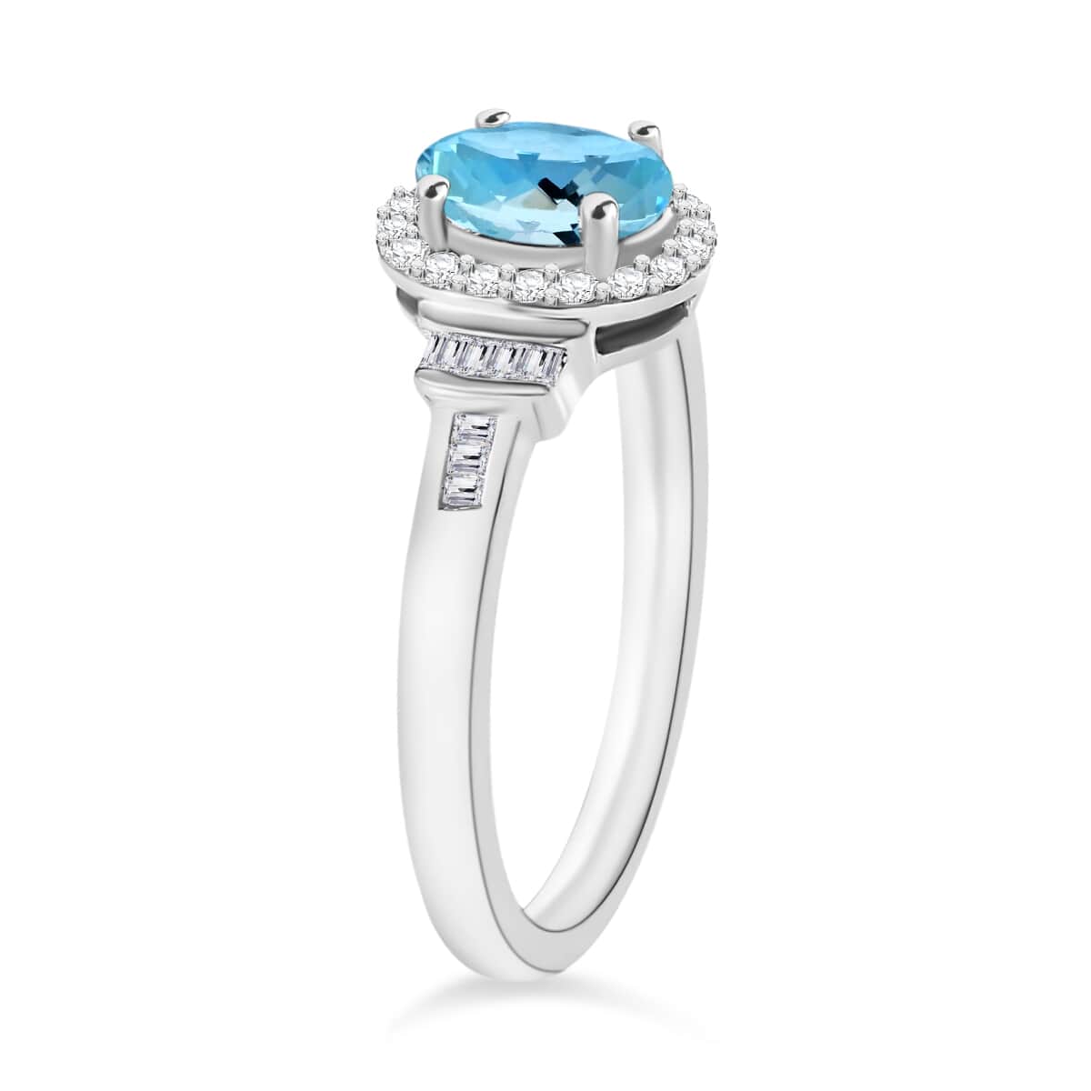 Rhapsody AAAA Santa Maria Aquamarine and E-F VS2 Diamond 1.04 ctw Ring in 950 Platinum (Size 8.0) 5.50 Grams image number 2