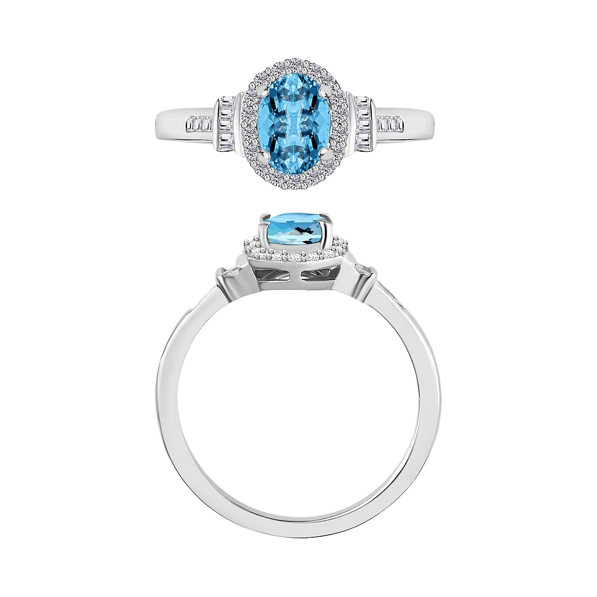 Rhapsody AAAA Santa Maria Aquamarine and E-F VS2 Diamond 1.04 ctw Ring in 950 Platinum (Size 9.0) 5.5 Grams (Del. in 10-12 Days) image number 3