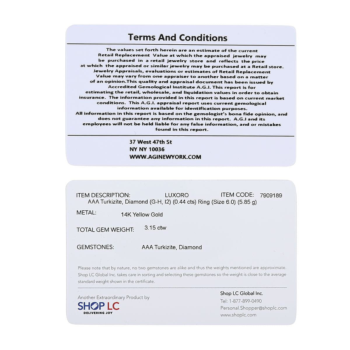 Certified Luxoro AAA Turkizite, Diamond Ring in 14K Yellow Gold 3.15 ctw (Size 11.5) image number 7