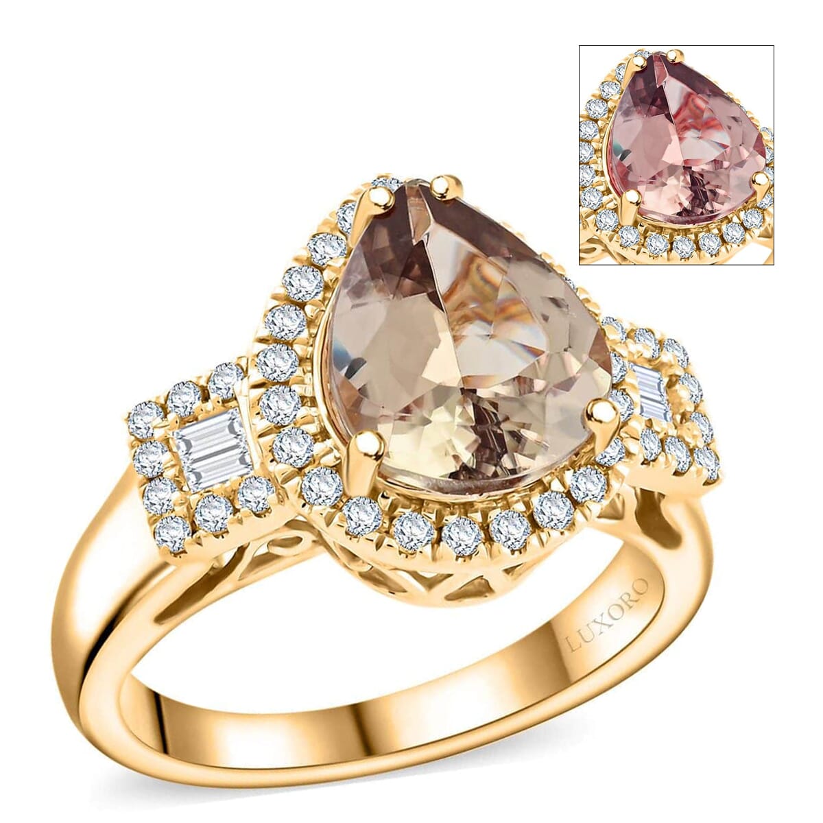 Certified & Appraised Luxoro AAA Turkizite and G-H I2 Diamond 3.15 ctw Ring in 14K Yellow Gold (Size 8.0) 5.85 Grams (Del. in 10-15 Days) image number 0