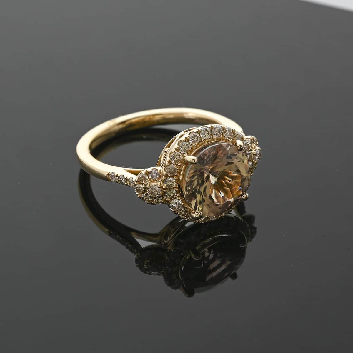 Luxoro AAA Turkizite and G-H I2 Diamond 4.00 ctw Ring in 14K Yellow Gold (Size 10.0) 4.15 Grams image number 1