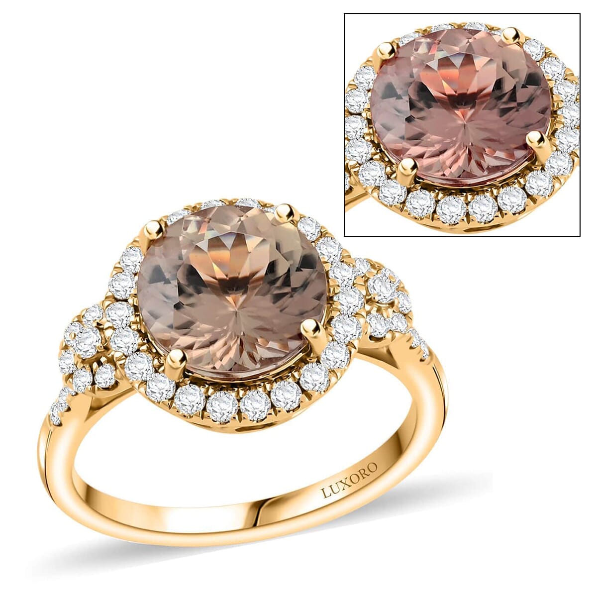 Certified & Appraised Luxoro AAA Turkizite and G-H I2 Diamond 4.00 ctw Ring in 14K Yellow Gold (Size 9.0) 4.15 Grams (Del. in 10-15 Days) image number 0
