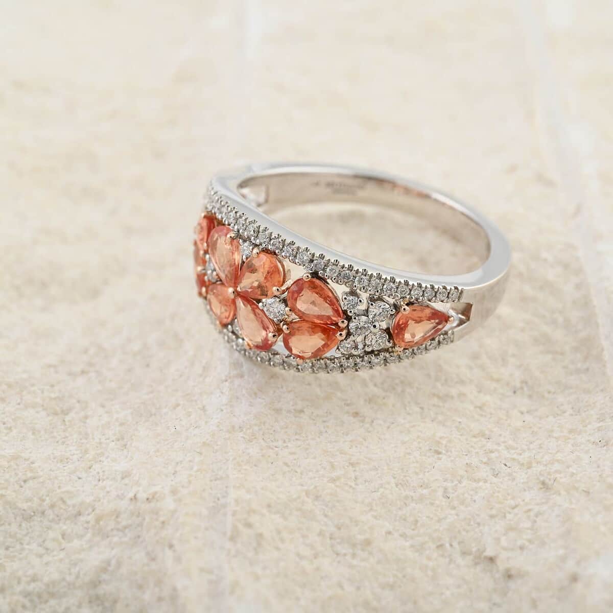 Modani Padparadscha Sapphire and Diamond 1.85 ctw Ring in 14K White Gold (Size 10.0) (Del. in 7-10 Days) image number 1