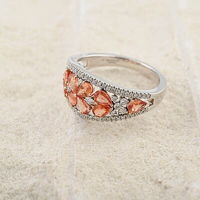 Modani Padparadscha Sapphire and Diamond 1.85 ctw Ring in 14K White Gold (Size 10.0) (Del. in 7-10 Days)