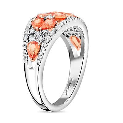 Modani Padparadscha Sapphire and Diamond 1.85 ctw Ring in 14K White Gold (Size 10.0) (Del. in 7-10 Days)