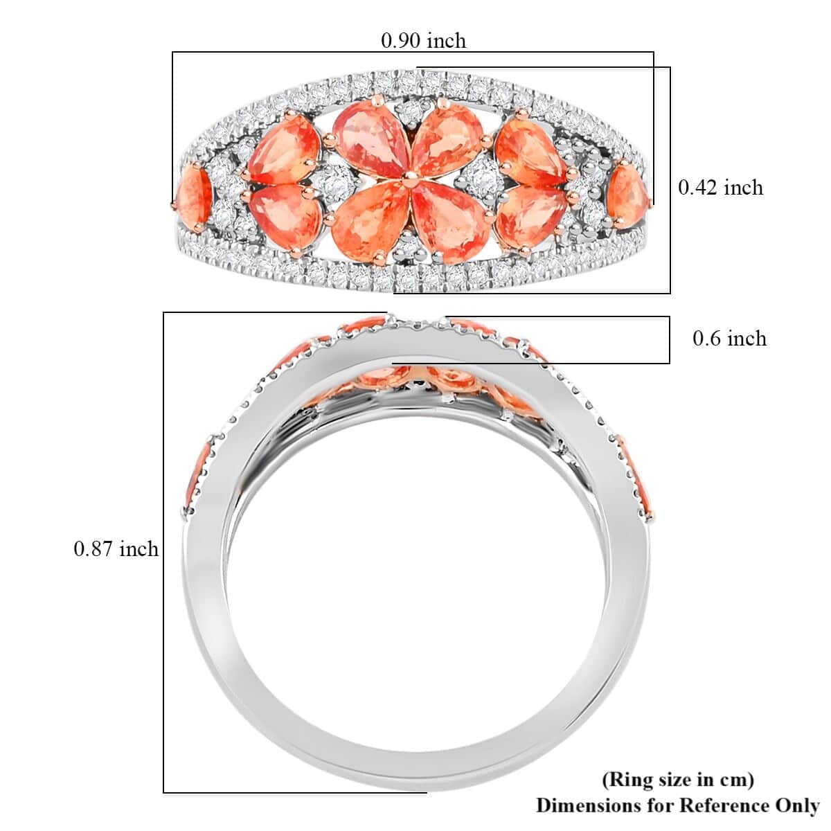 Modani Padparadscha Sapphire and Diamond 1.85 ctw Ring in 14K White Gold (Size 10.0) (Del. in 7-10 Days) image number 5