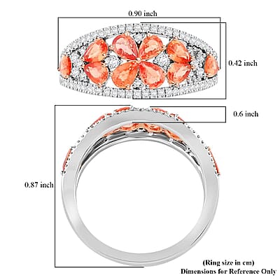 Modani Padparadscha Sapphire and Diamond 1.85 ctw Ring in 14K White Gold (Size 10.0) (Del. in 7-10 Days)