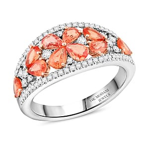 Modani Padparadscha Sapphire and Diamond 1.85 ctw Ring in 14K White Gold (Size 6.0) (Del. in 7-10 Days)
