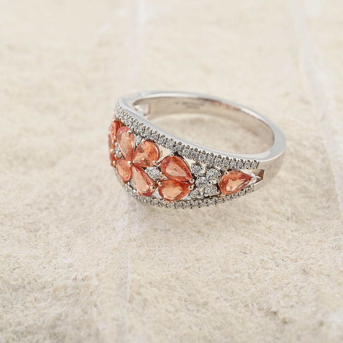 Modani Padparadscha Sapphire and Diamond 1.85 ctw Ring in 14K White Gold (Size 6.0) (Del. in 7-10 Days) image number 1