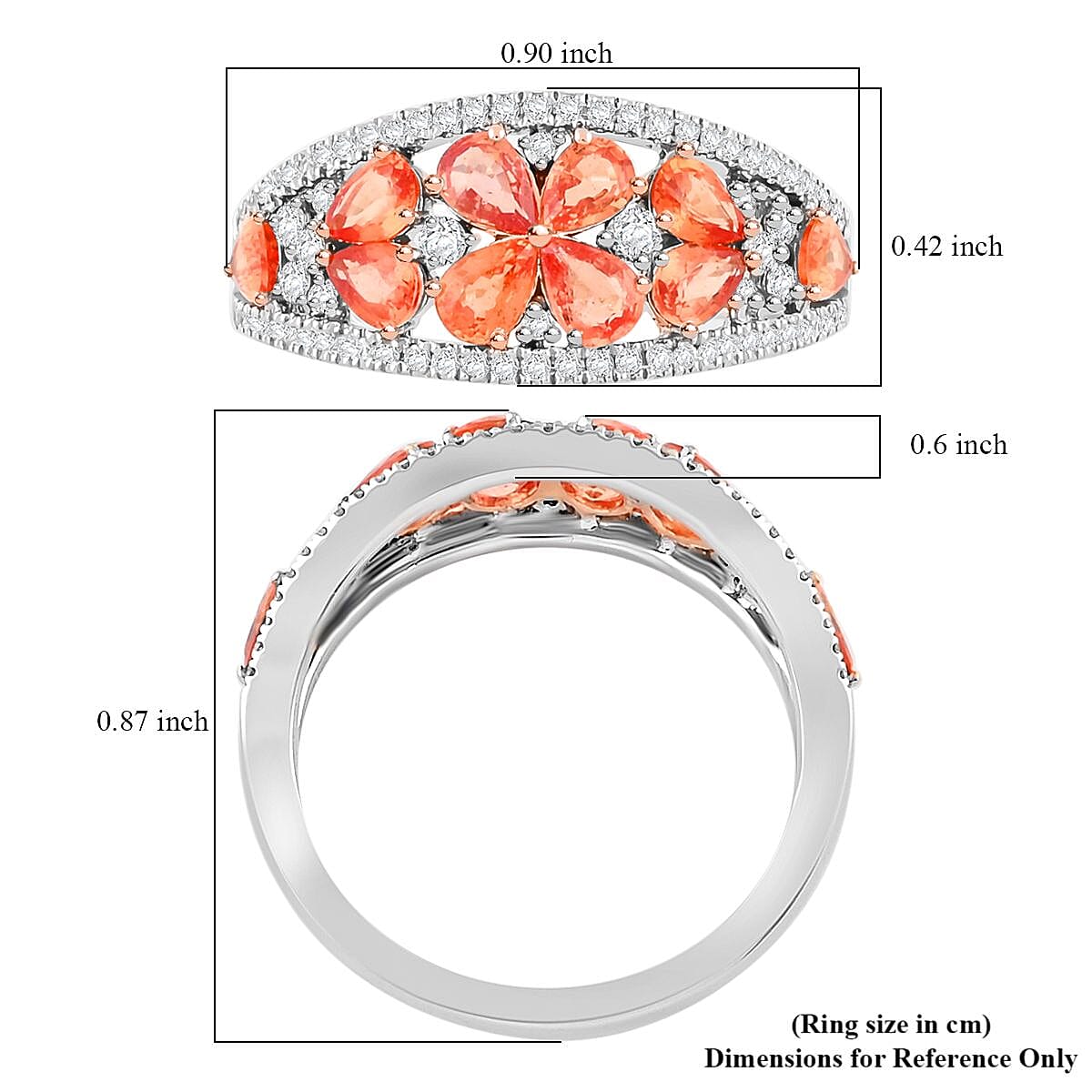 Modani Padparadscha Sapphire and Diamond 1.85 ctw Ring in 14K White Gold (Size 6.0) (Del. in 7-10 Days) image number 5
