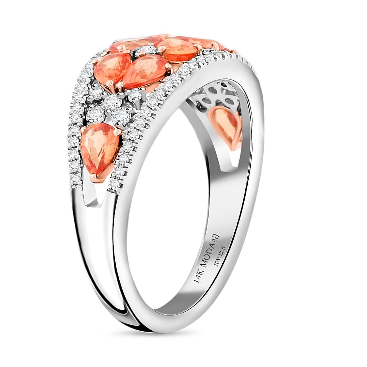 Modani Padparadscha Sapphire and Diamond 1.85 ctw Ring in 14K White Gold (Size 7.0) image number 3