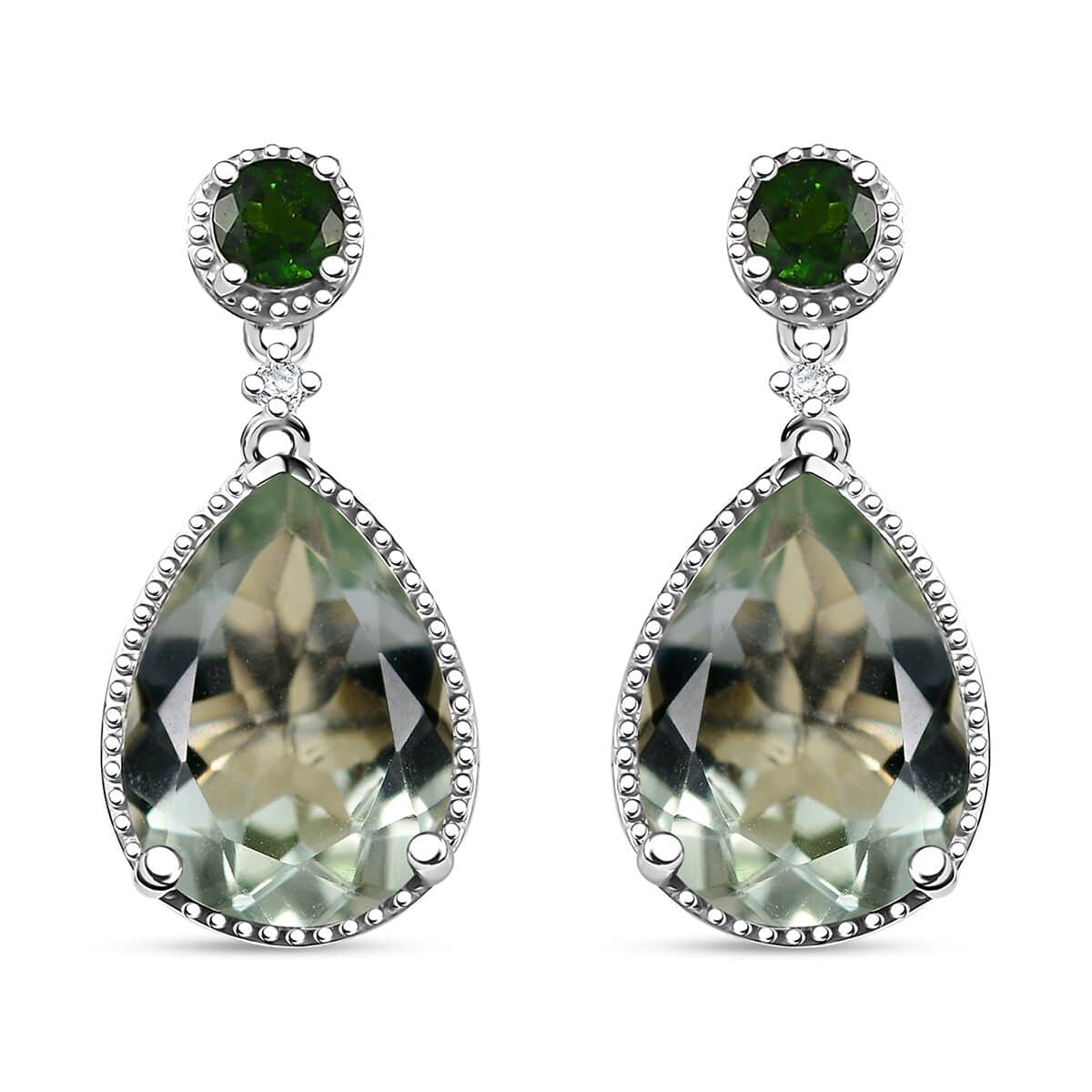 Montezuma Prasiolite and Multi Gemstone 9.90 ctw Drop Earrings in Rhodium Over Sterling Silver image number 0