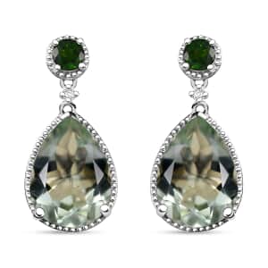 Montezuma Prasiolite and Multi Gemstone 9.90 ctw Drop Earrings in Rhodium Over Sterling Silver