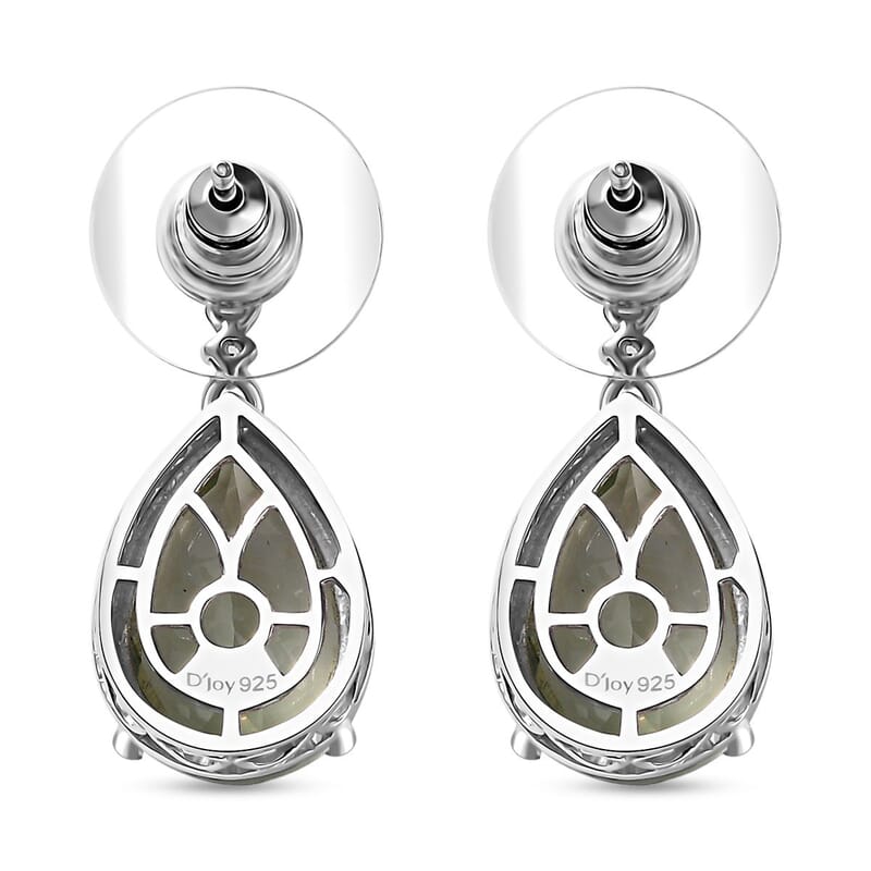 Montezuma Prasiolite and Multi Gemstone 9.90 ctw Drop Earrings in Rhodium Over Sterling Silver