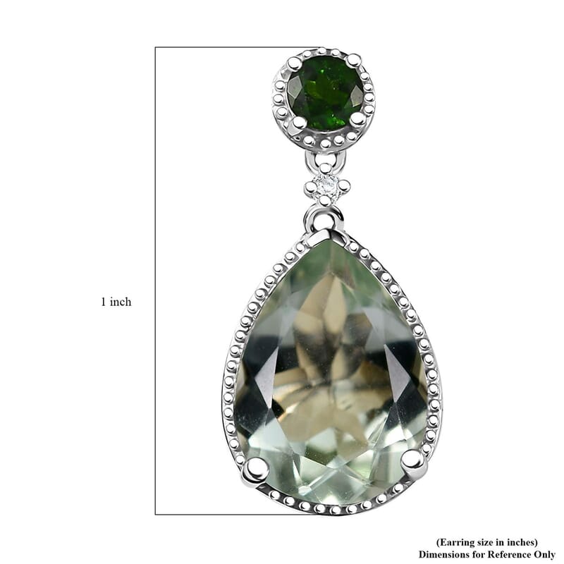 Montezuma Prasiolite and Multi Gemstone 9.90 ctw Drop Earrings in Rhodium Over Sterling Silver